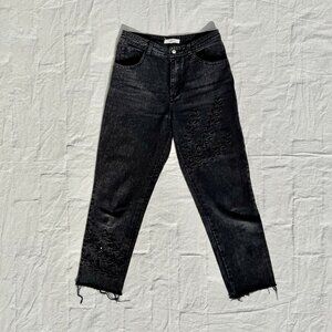 Vine Cutout Crop Honey Belle Washed Black Jeans